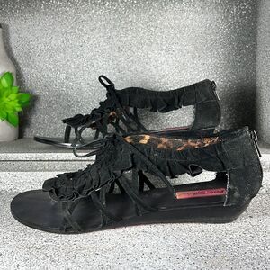 Betsey Johnson Suede Leather Lace Up Wedges Sandals Shoes Size 8.5